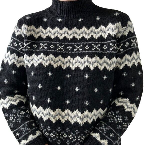 Vintage 90s Liz Claiborne Black 100% Wool Oversized Chunky Christmas Sweater S - Picture 5 of 7